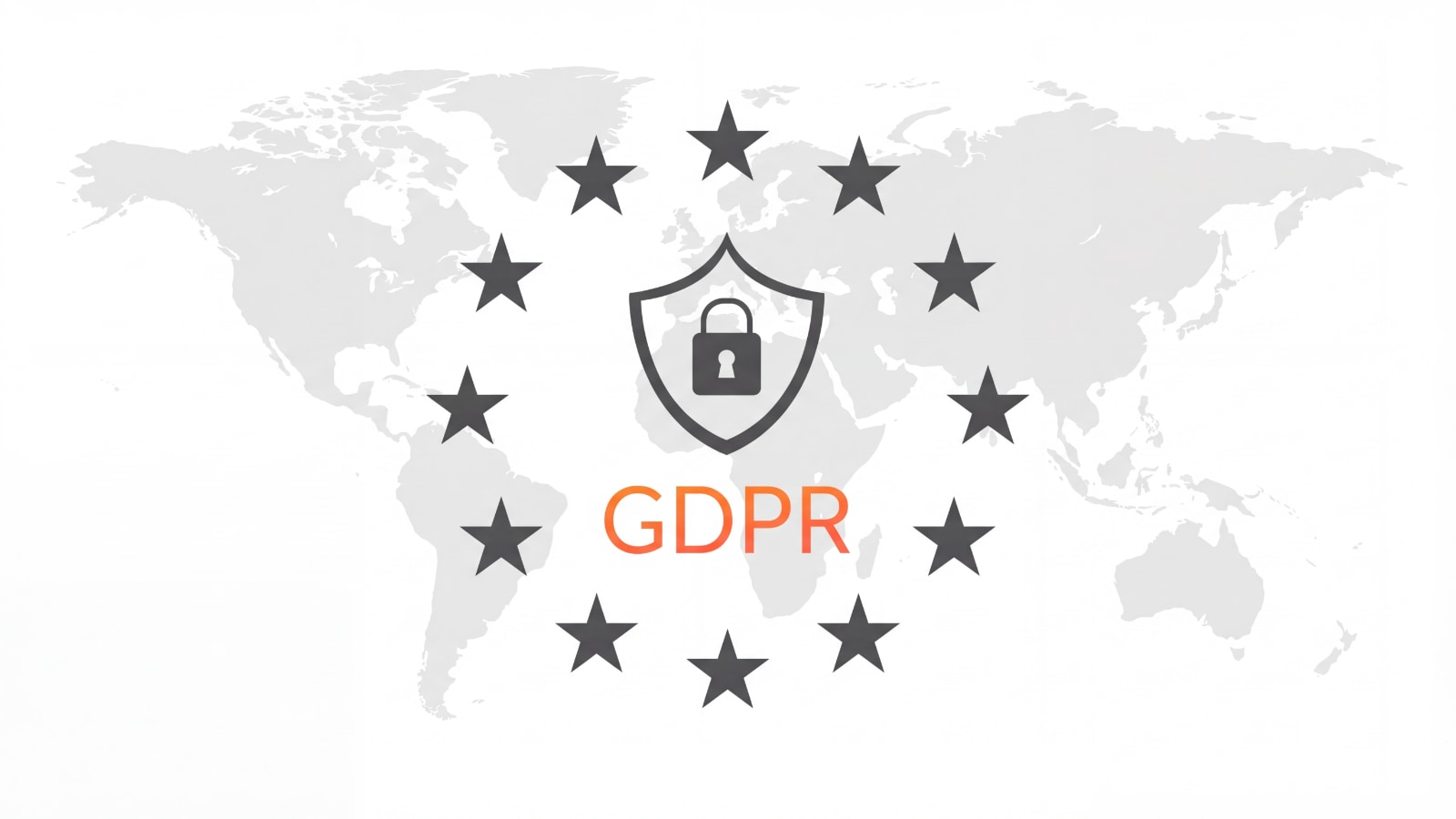 Bouclier RGPD et icône de cadenas entourés d'étoiles européennes sur une carte du monde